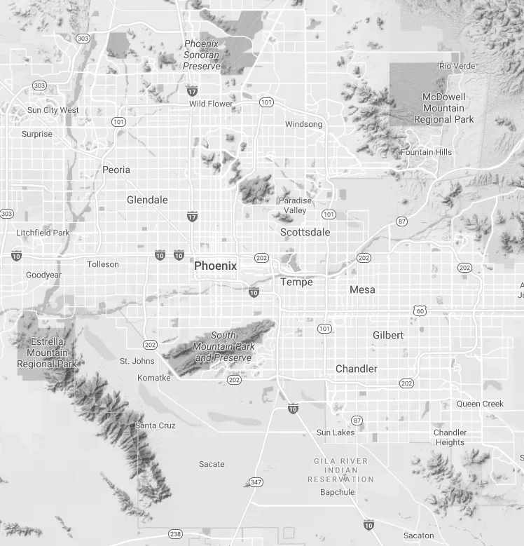 Phoenix, AZ Vigilant BIM Construction serving Phoenix Metropolitan Area Map